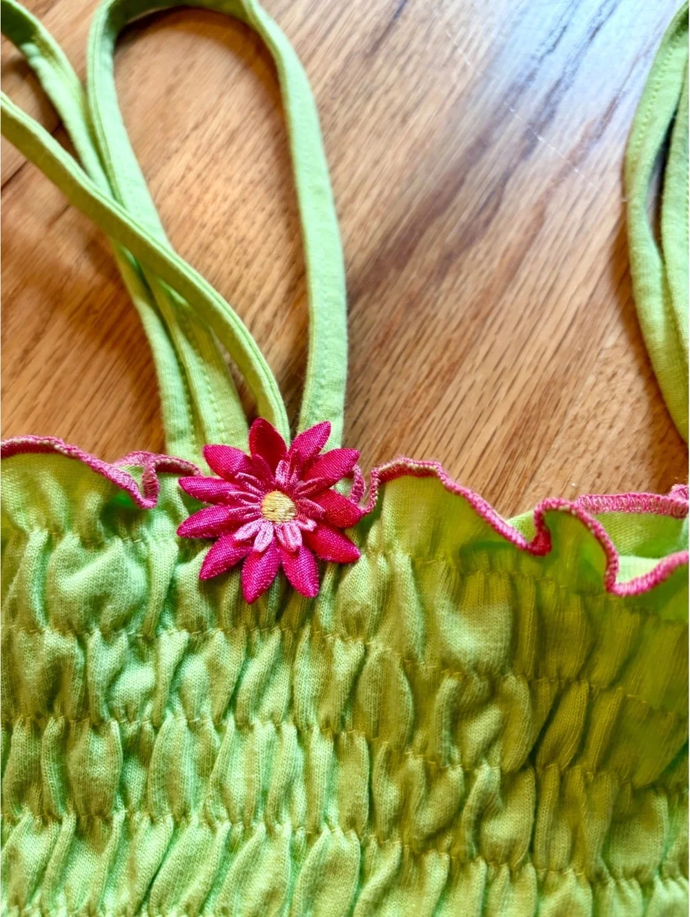 Kids Headquarters Girls 12 Y2K Lime Green Smocked Cami Tank Top Floral NWT